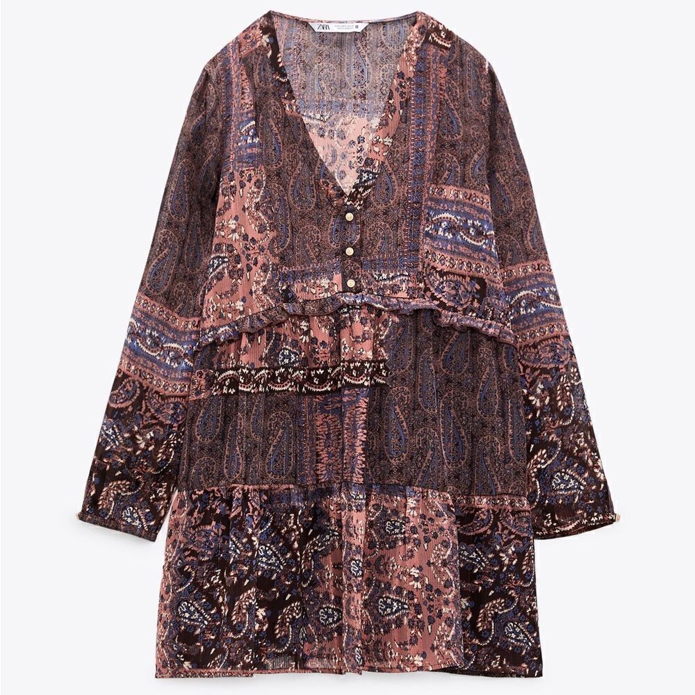 ZARA BOHO PATCHWORK PRINT MINI DRESS - Picture 9 of 12